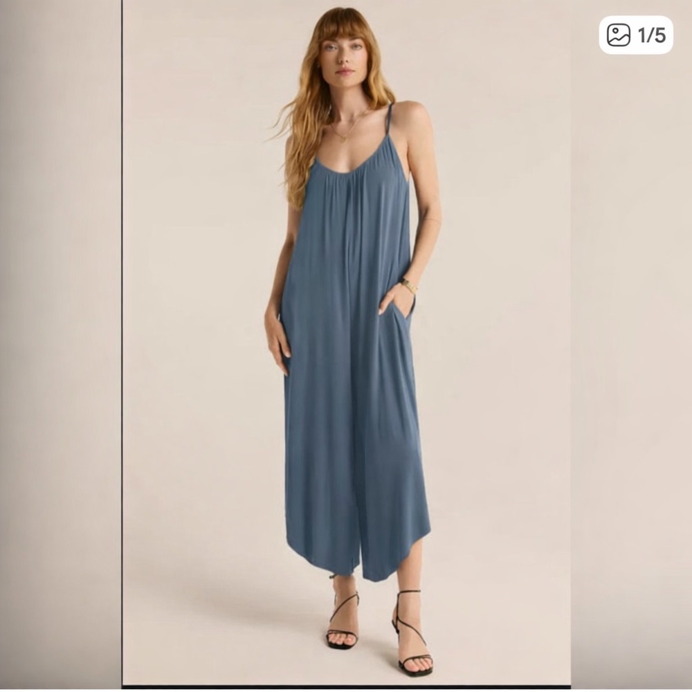 Blue Wide-Leg Spaghetti Strap Jumpsuit